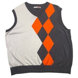 Grand Slam Men's Argyle V-Neck Sweater Vest XL 100% Cotton Orange Grey